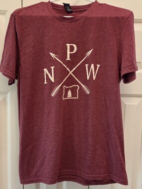 District Maroon Short Sleeve Graphic Tee with White Arrow Print